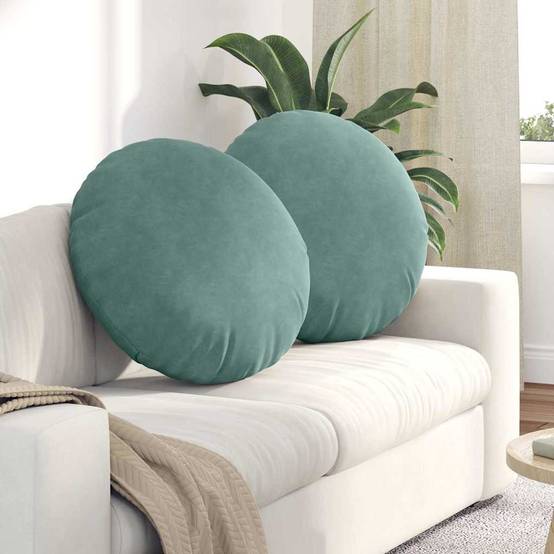 Coussins de siège 2 pcs Vert Mer Ø 40 x 13 cm Velours Maison Chic - Image 2