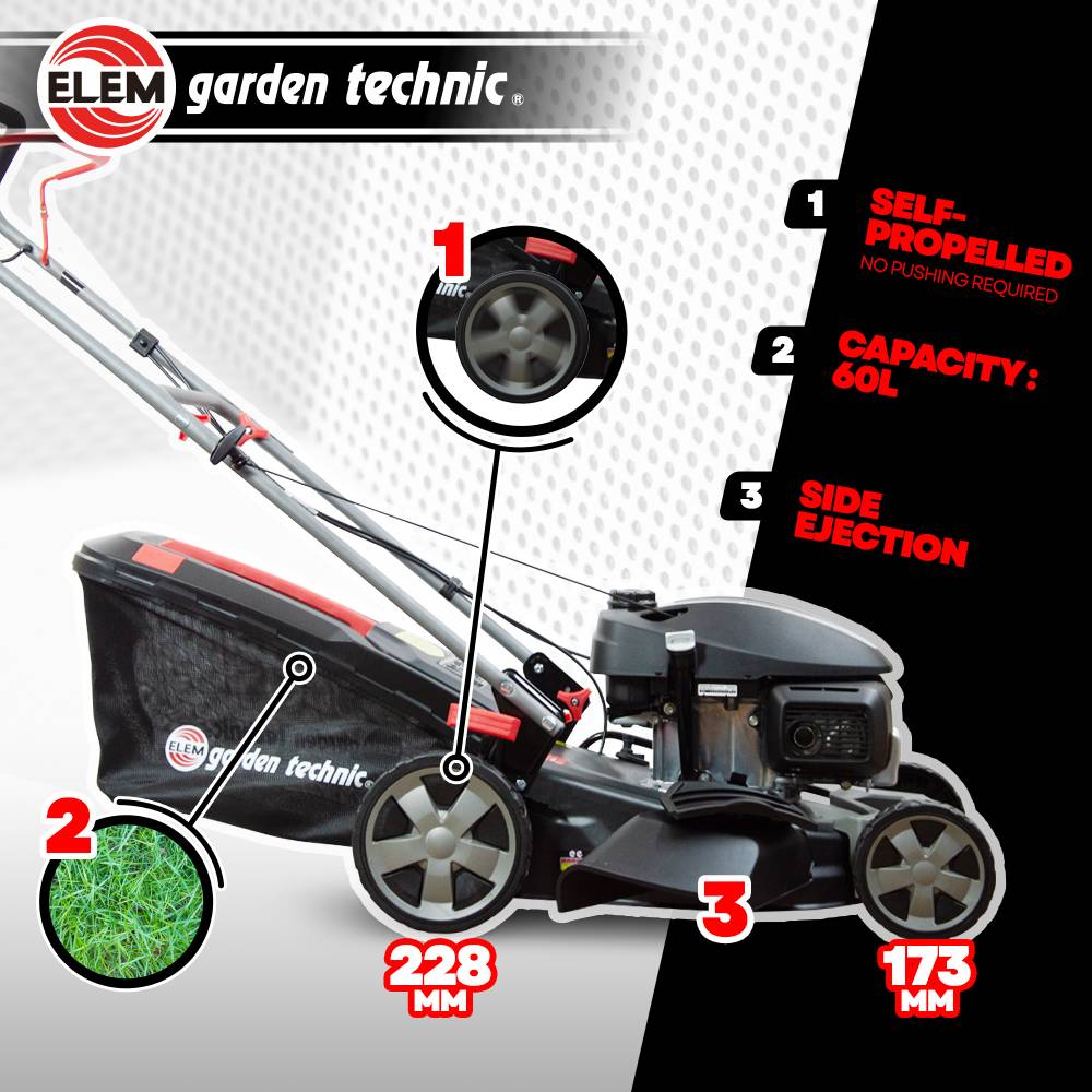 Elem Garden Technic - Tondeuse thermique tractée 145CC avec moteur Honda, mulching et éjection latérale - Image 3