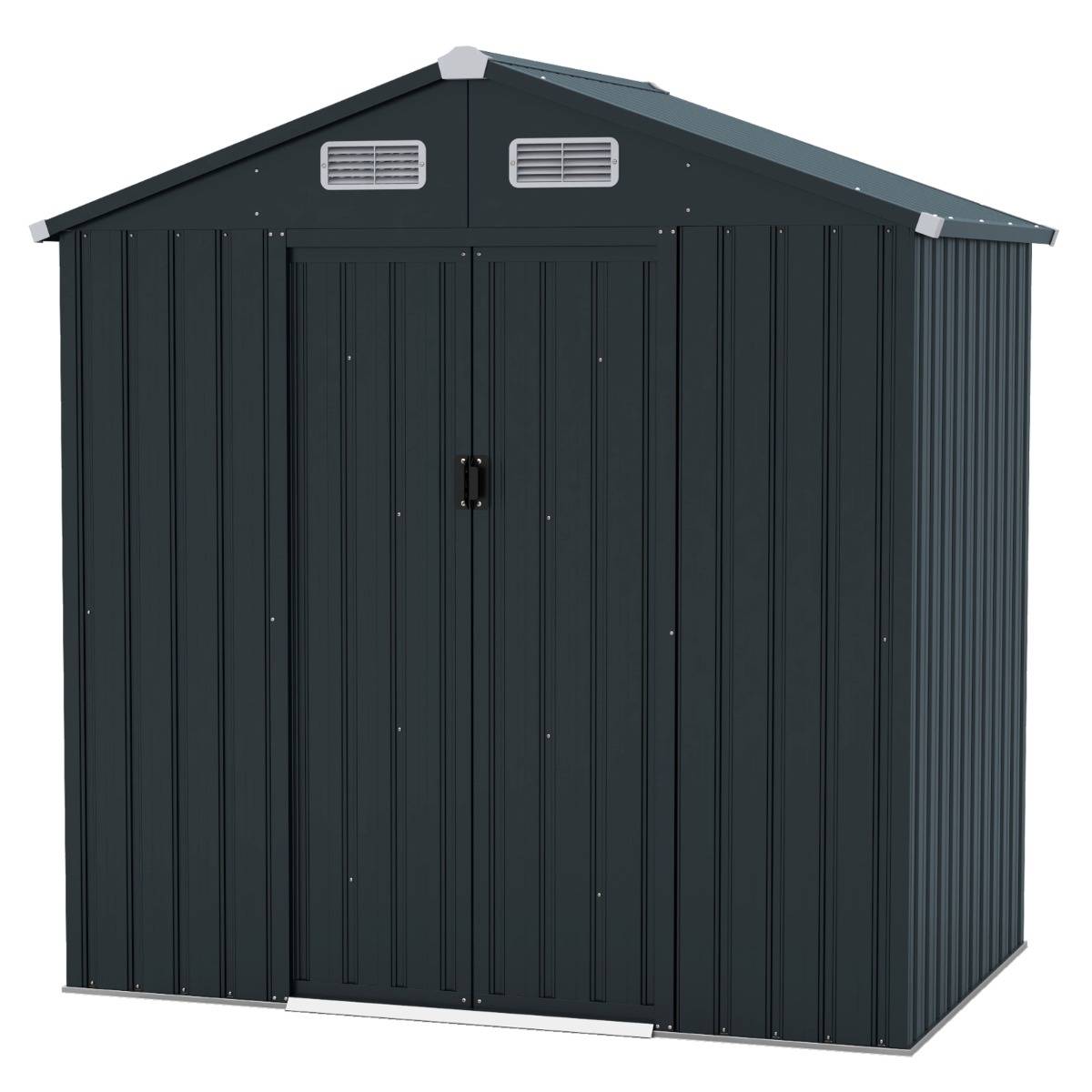 Abri à Outils de 193 x 129 x 196 cm Abri de Jardin avec Toit en Pente Portes Coulissantes Aérations Cadre en Métal Galvanisé Gris MAISON CHIC - Image 1