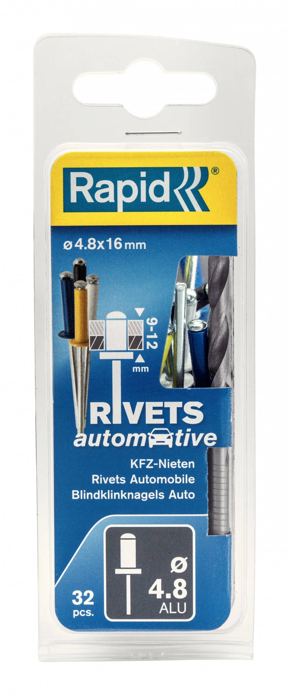Rapid - Lot de 32 rivets aluminium Diam.4.8 x H.16 mm avec forêt - Image 1