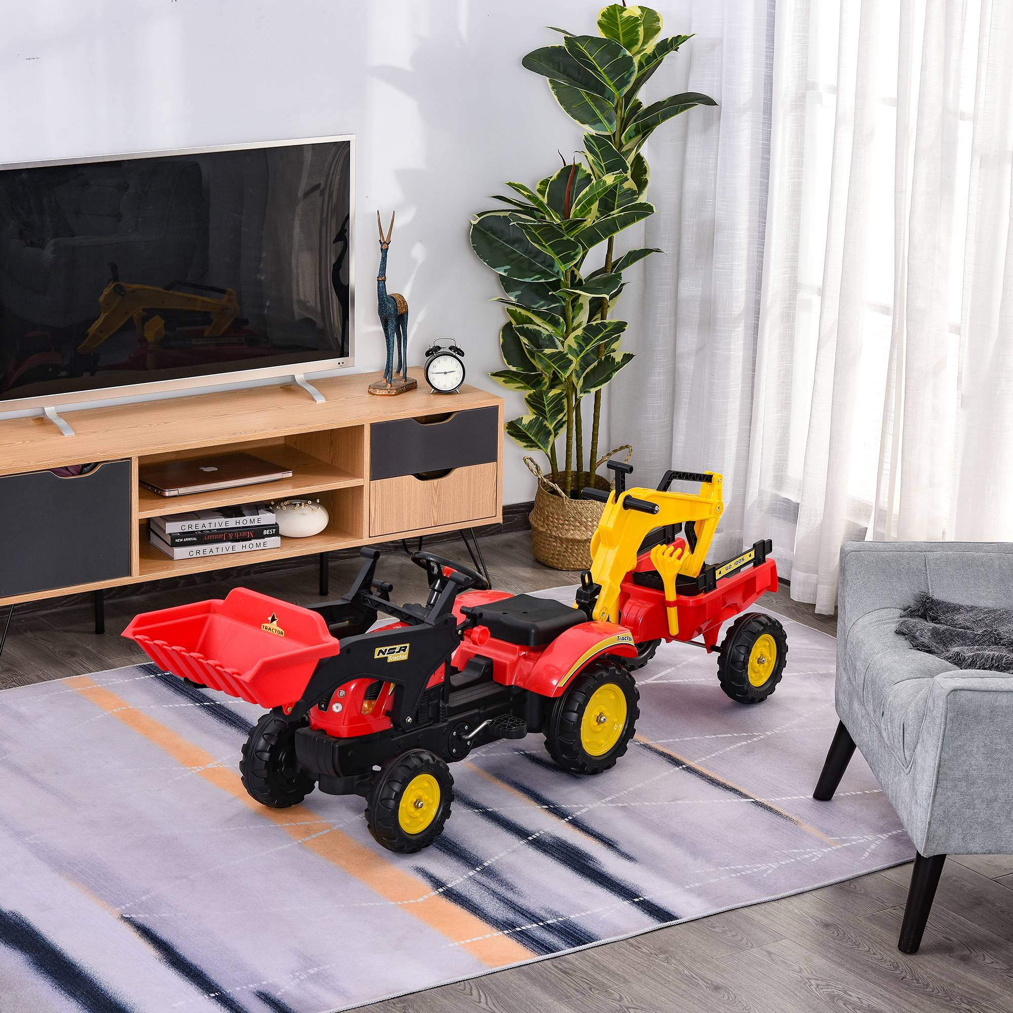 Tracteur à pédales avec remorque, chargeur frontal, pelle réglable, 3 ans+, rouge - Image 3