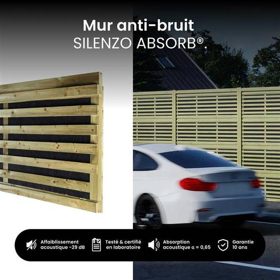 Mur Anti-bruit Bois 6,63x2,4m SILENZO ABSORB - Clôture Réduction Sonore - Palissade - Image 3