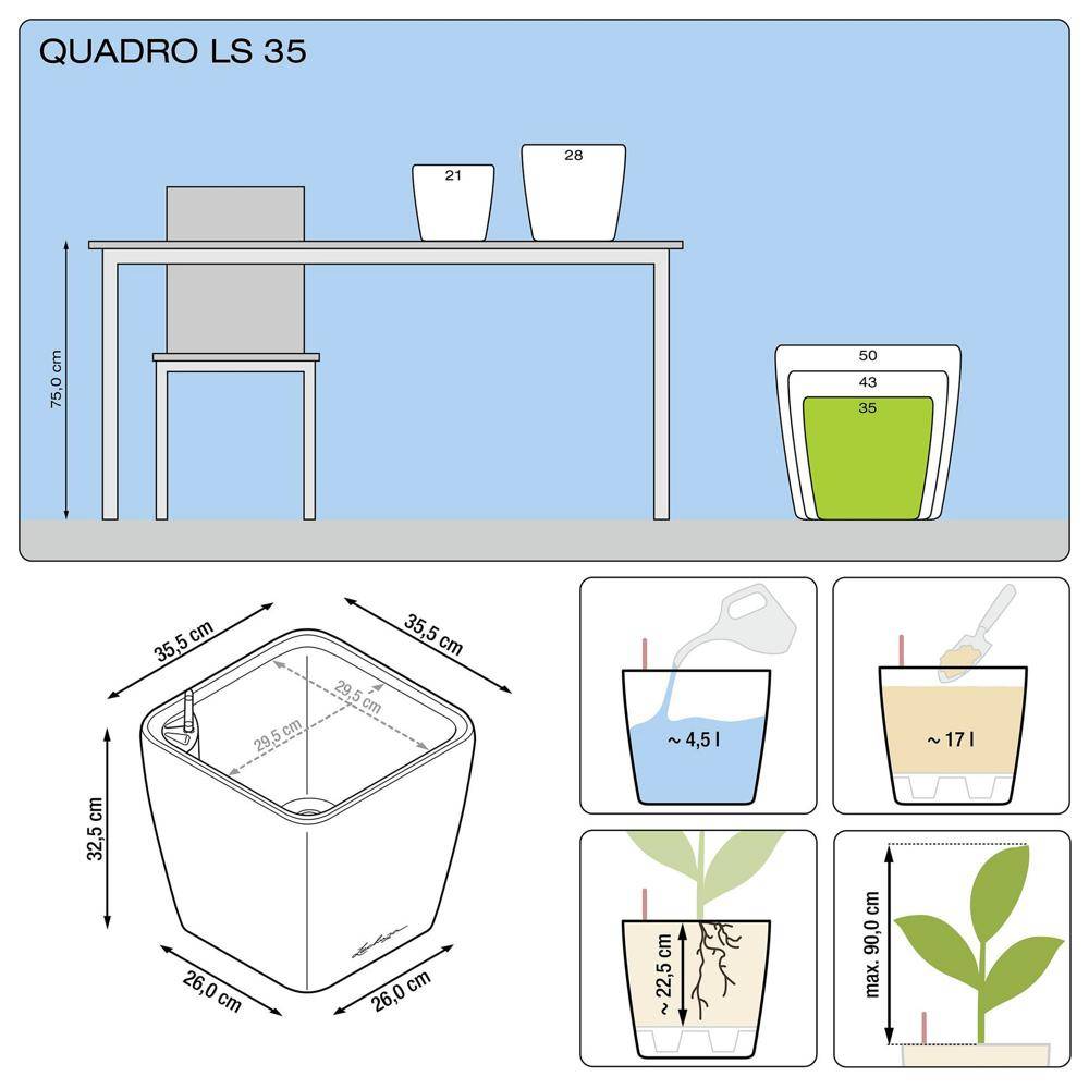 Lechuza - Pot Quadro Premium LS 35 - kit complet, argent métallisé 35 cm Lechuza - Image 2