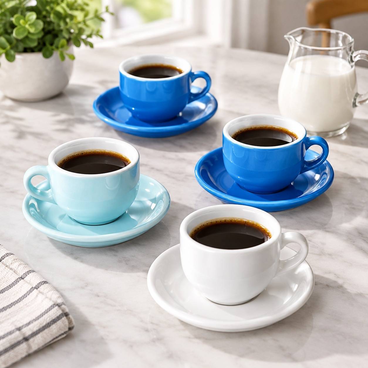 Set de 6 Tasses à Espresso et Sous-tasses en Porcelaine avec Support Métal - Image 5