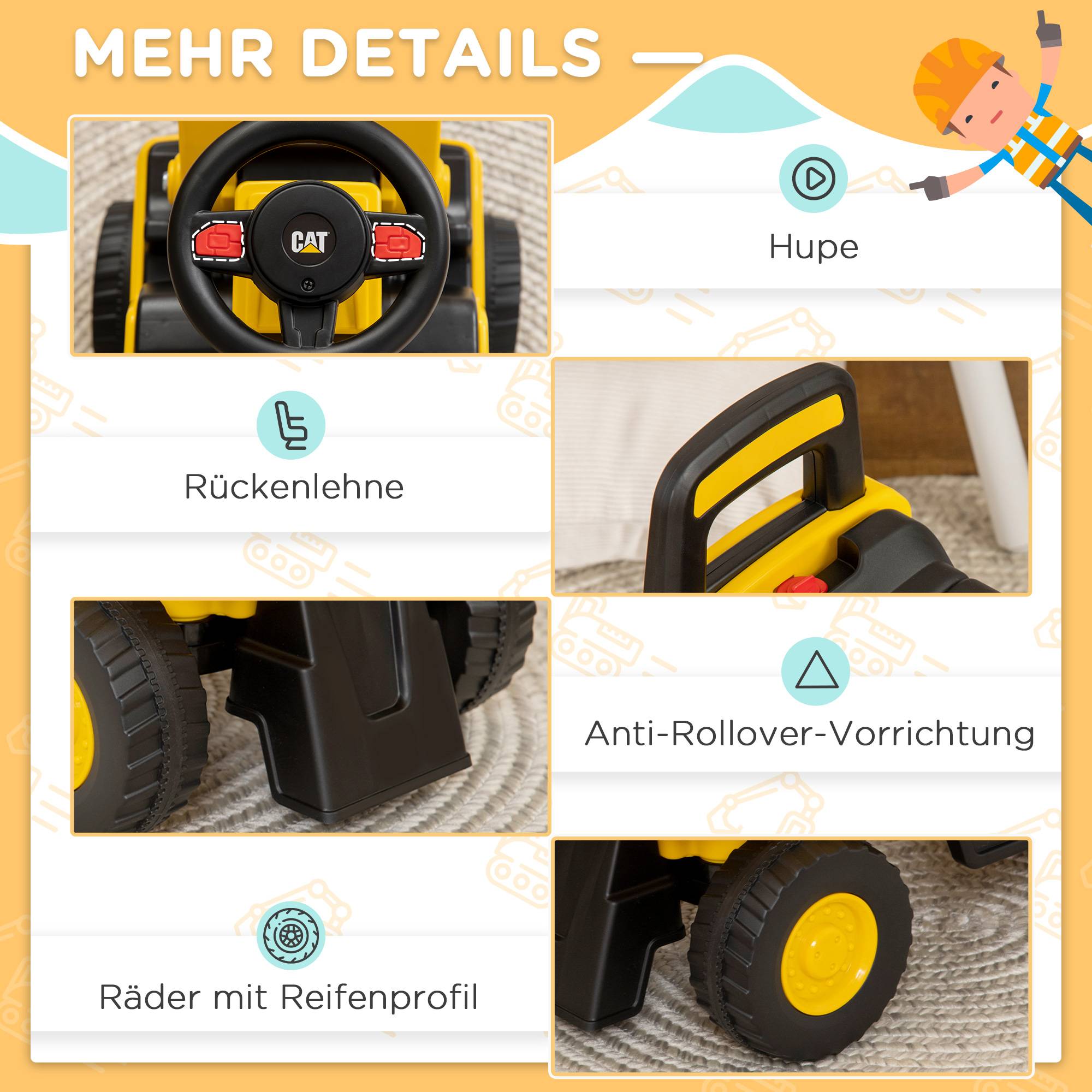 HOMCOM Pelleteuse à siège, Véhicule à Godet, Pelleteuse à siège, Pelleteuse pour Enfants avec klaxon, Espace de Rangement sous Le siège, Voiture à Godet pour Enfants à partir de 18 Mois, Jaune+Noir HOMCOM Pelleteuse à siège, Véhicule à Godet, Pelleteuse à siège, Pelleteuse pour Enfants avec klaxon, Espace de Rangement sous Le siège, Voiture à Godet pour Enfants à partir de 18 Mois, Jaune+Noir