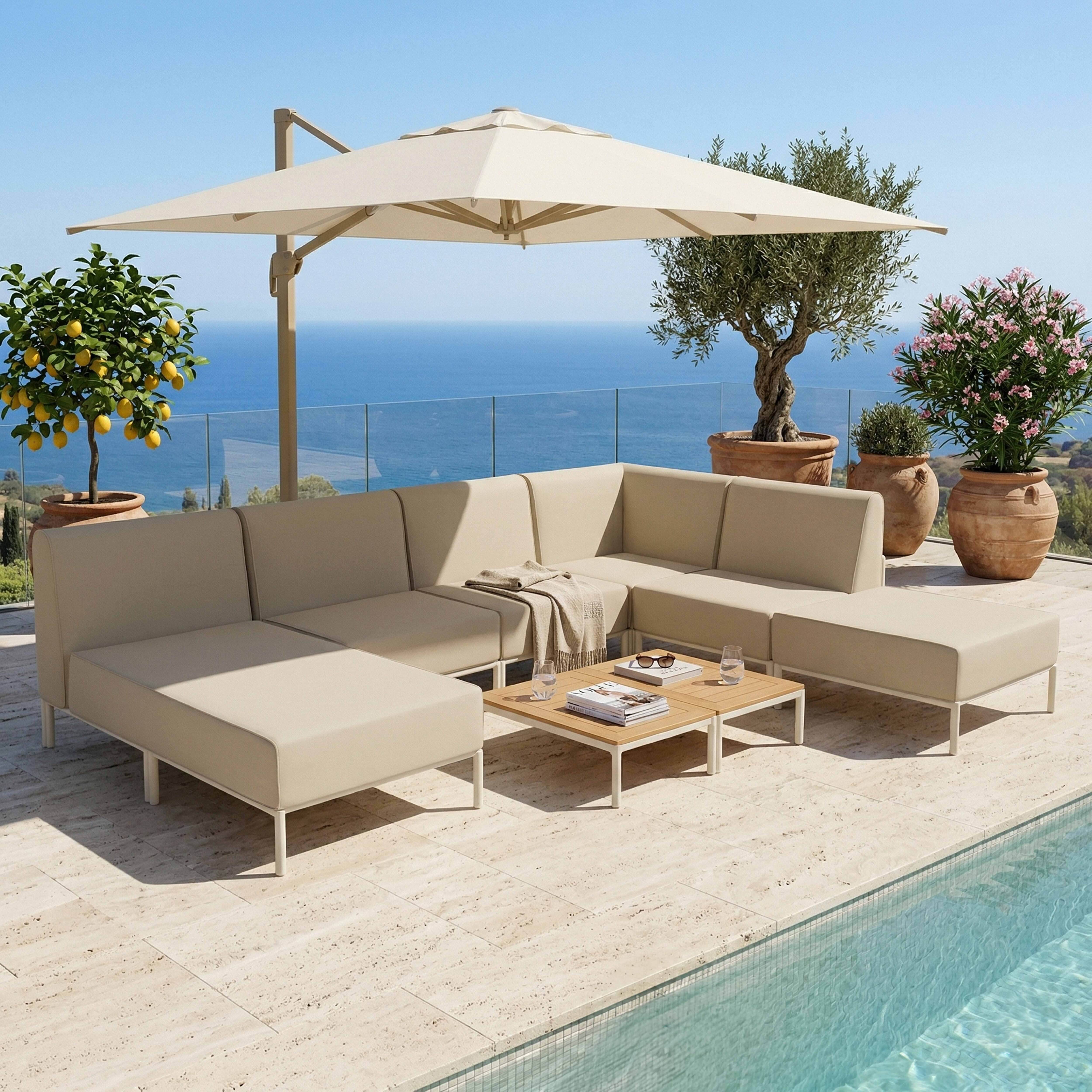 Oviala - Salon de jardin bas modulable uni 6 places beige Patio - Oviala - Image 2