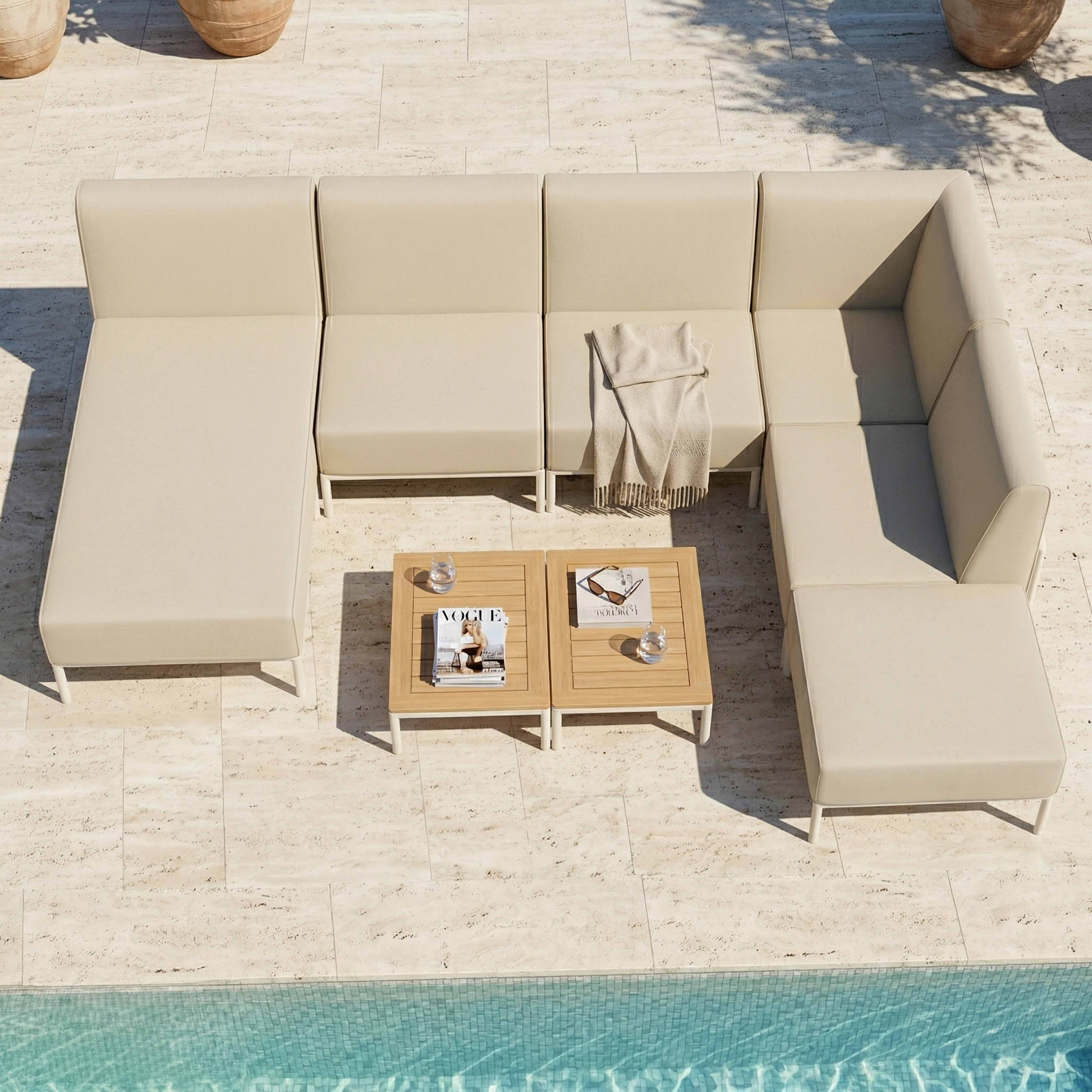 Oviala - Salon de jardin bas modulable uni 6 places beige Patio - Oviala - Image 4