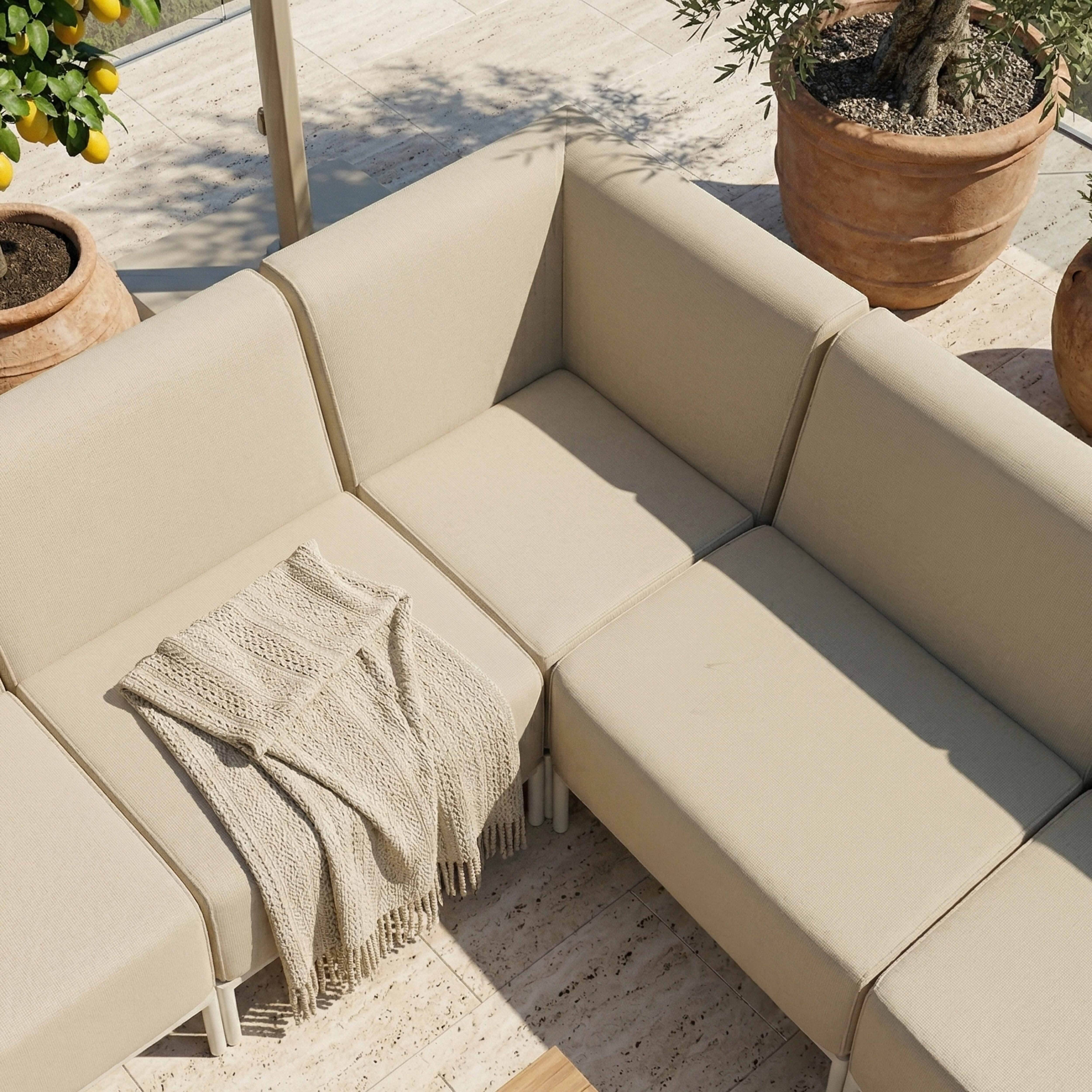 Oviala - Salon de jardin bas modulable uni 6 places beige Patio - Oviala - Image 3