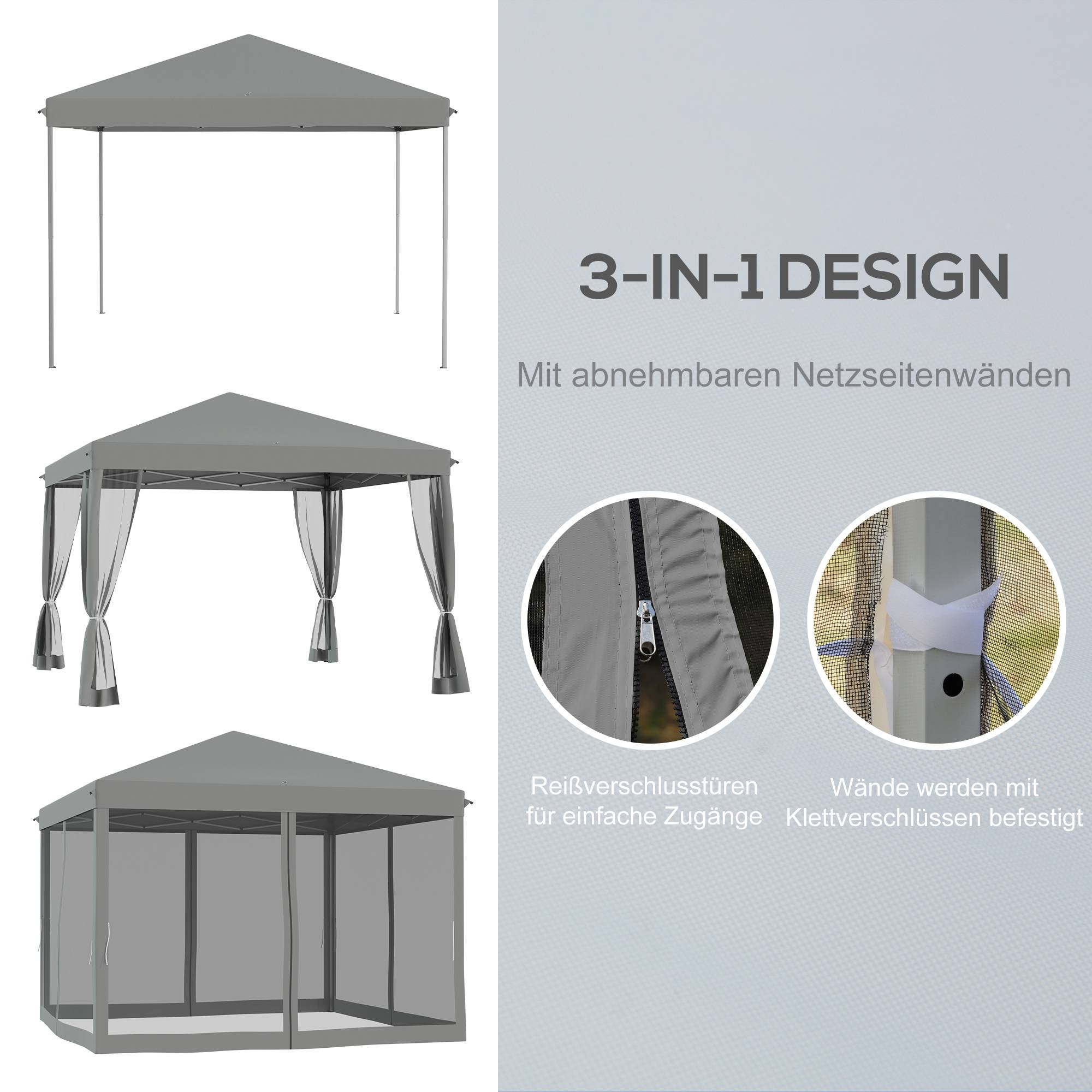 ComfortXL - Tonnelle pliante métal polyester pour jardin avec moustiquaire 3x3m gris clair - ComfortXL Outdoor Living - Image 6