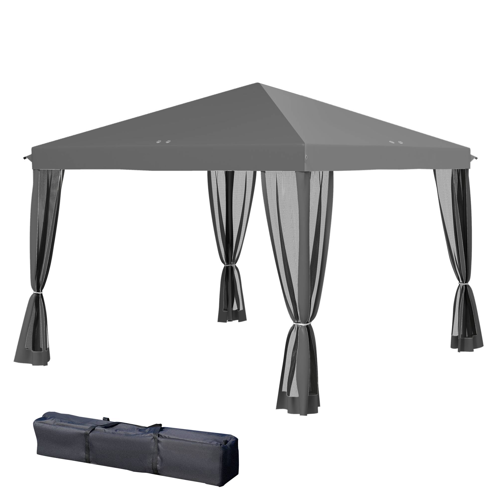 ComfortXL - Tonnelle pliante métal polyester pour jardin avec moustiquaire 3x3m gris clair - ComfortXL Outdoor Living - Image 2