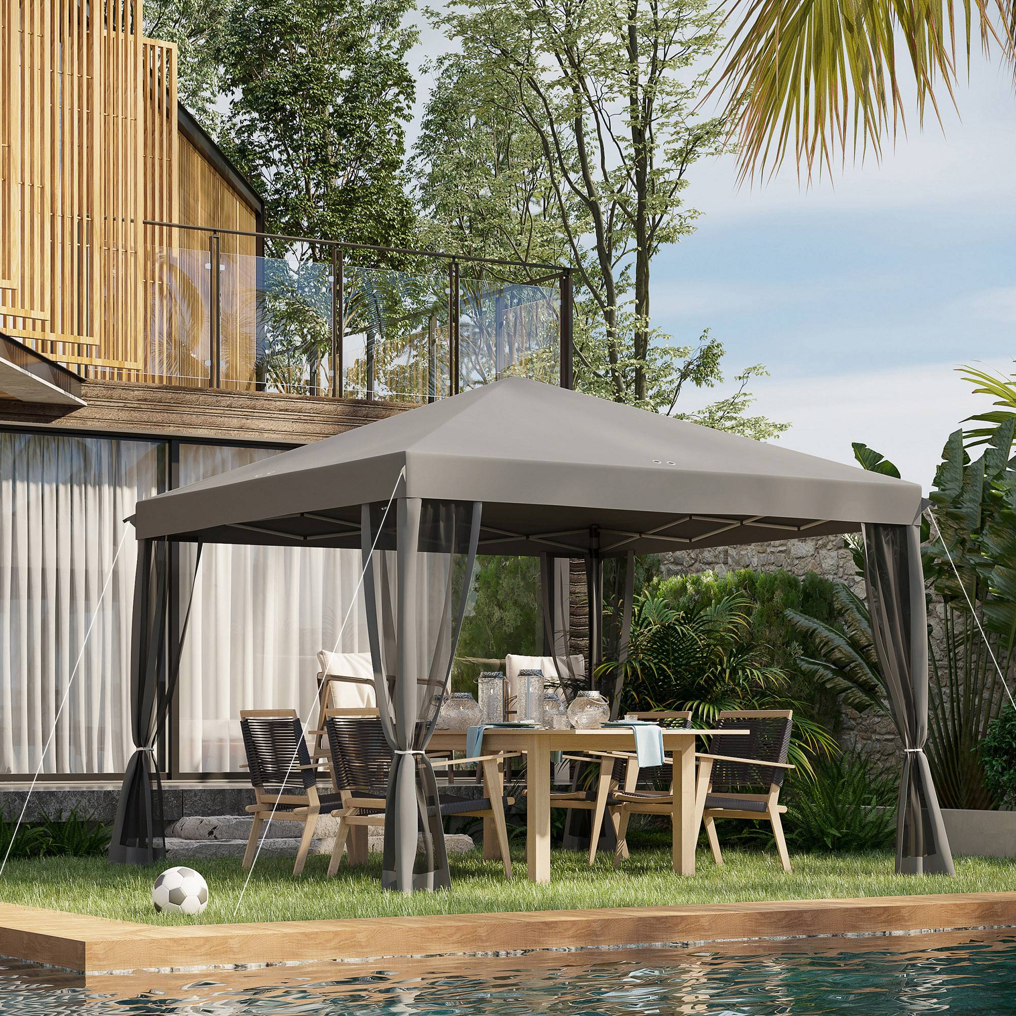 ComfortXL - Tonnelle pliante métal polyester pour jardin avec moustiquaire 3x3m gris clair - ComfortXL Outdoor Living - Image 4