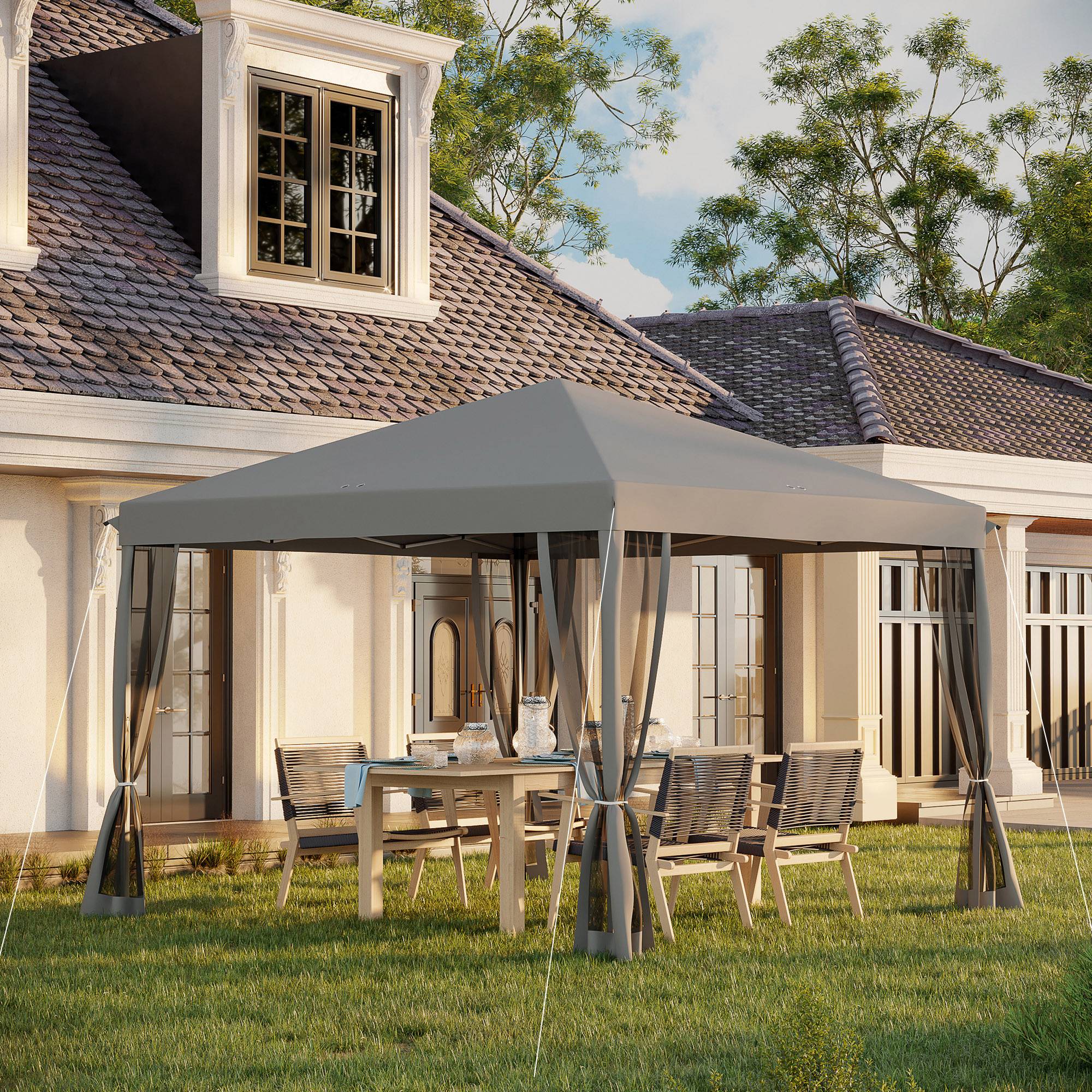 ComfortXL - Tonnelle pliante métal polyester pour jardin avec moustiquaire 3x3m gris clair - ComfortXL Outdoor Living - Image 3