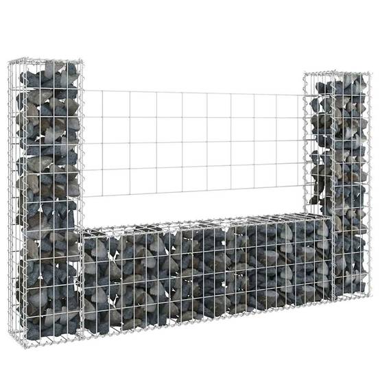 PANGIVO - Panier de gabion en fer argenté 140 x 20 x 100 cm avec 2 poteaux - PANGIVO - Image 1