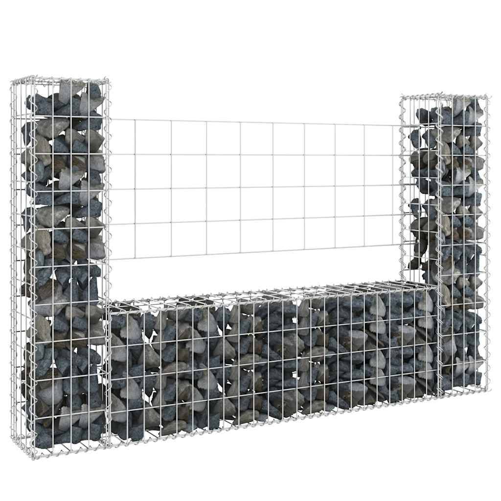 PANGIVO - Panier de gabion en fer argenté 140 x 20 x 100 cm avec 2 poteaux - PANGIVO - Image 1