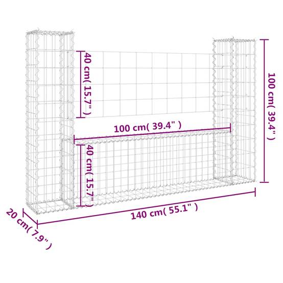 PANGIVO - Panier de gabion en fer argenté 140 x 20 x 100 cm avec 2 poteaux - PANGIVO - Image 6
