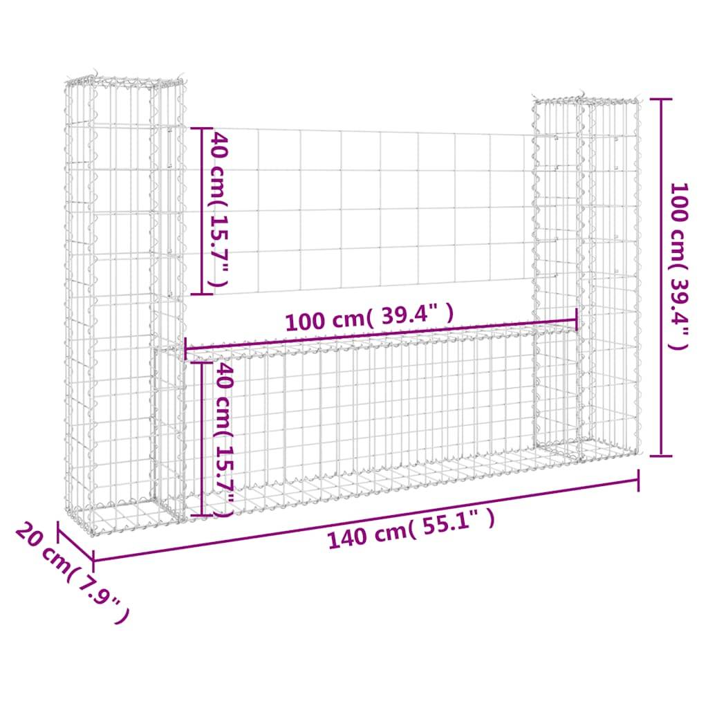 PANGIVO - Panier de gabion en fer argenté 140 x 20 x 100 cm avec 2 poteaux - PANGIVO - Image 6