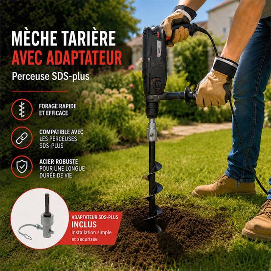 Gt Market - Mèche de tarière Ø 40 mm avec adaptateur pour perceuse et perforateur SDS-plus - GT MARKET - Image 5