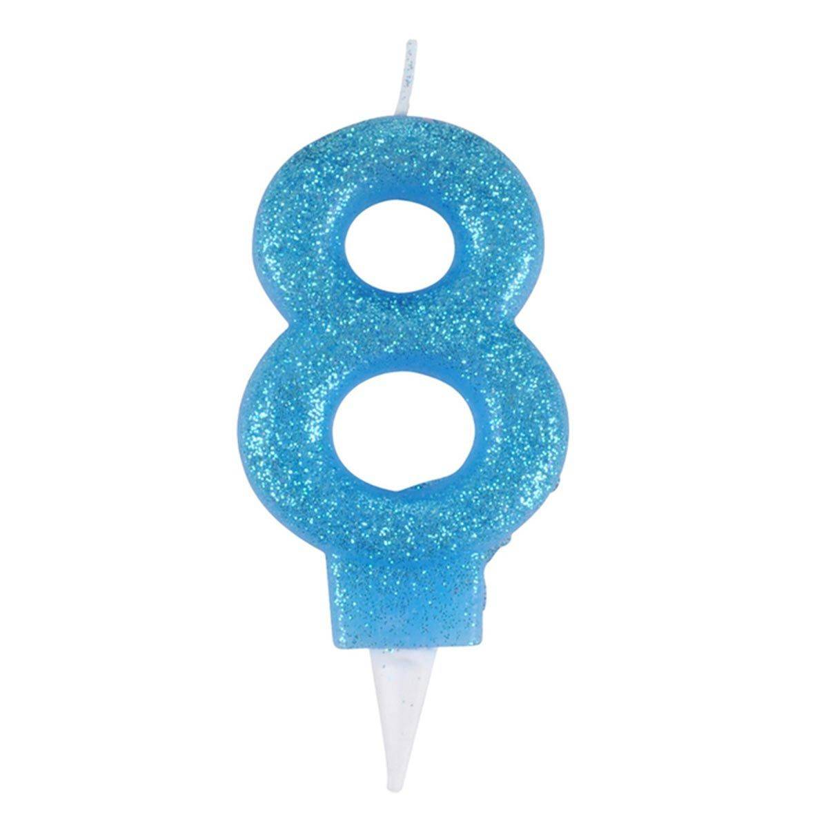 Bougie d'Anniversaire Paillette "Chiffre 8" 7cm Bleu - Image 1
