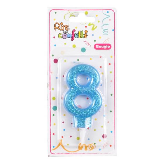 Bougie d'Anniversaire Paillette "Chiffre 8" 7cm Bleu - Image 2