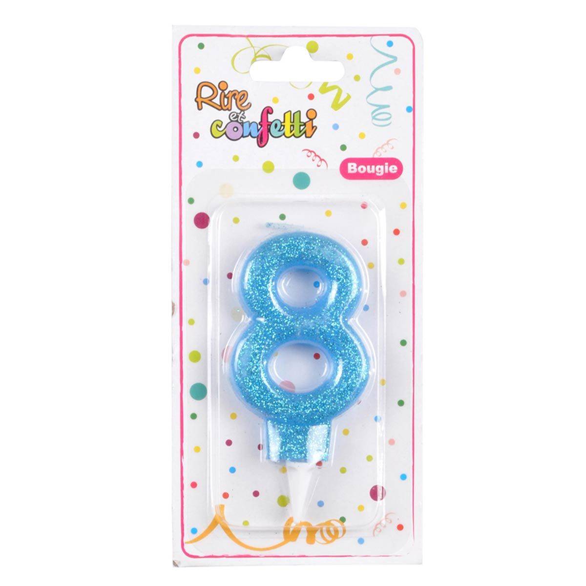 Bougie d'Anniversaire Paillette "Chiffre 8" 7cm Bleu - Image 2