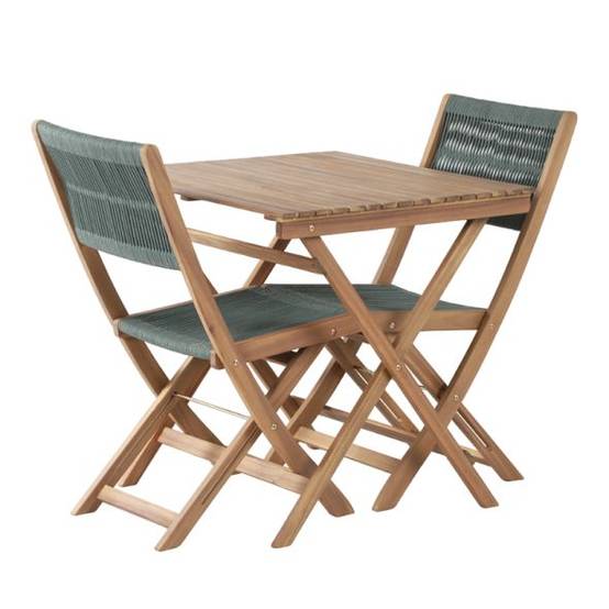 Ensemble repas BARI pliable 2 personnes bois et corde vert olive Beau Rivage - Image 6