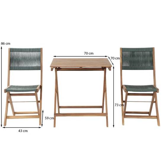 Ensemble repas BARI pliable 2 personnes bois et corde vert olive Beau Rivage - Image 3