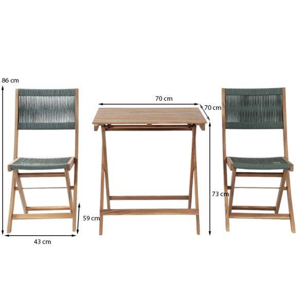 Ensemble repas BARI pliable 2 personnes bois et corde vert olive Beau Rivage - Image 3
