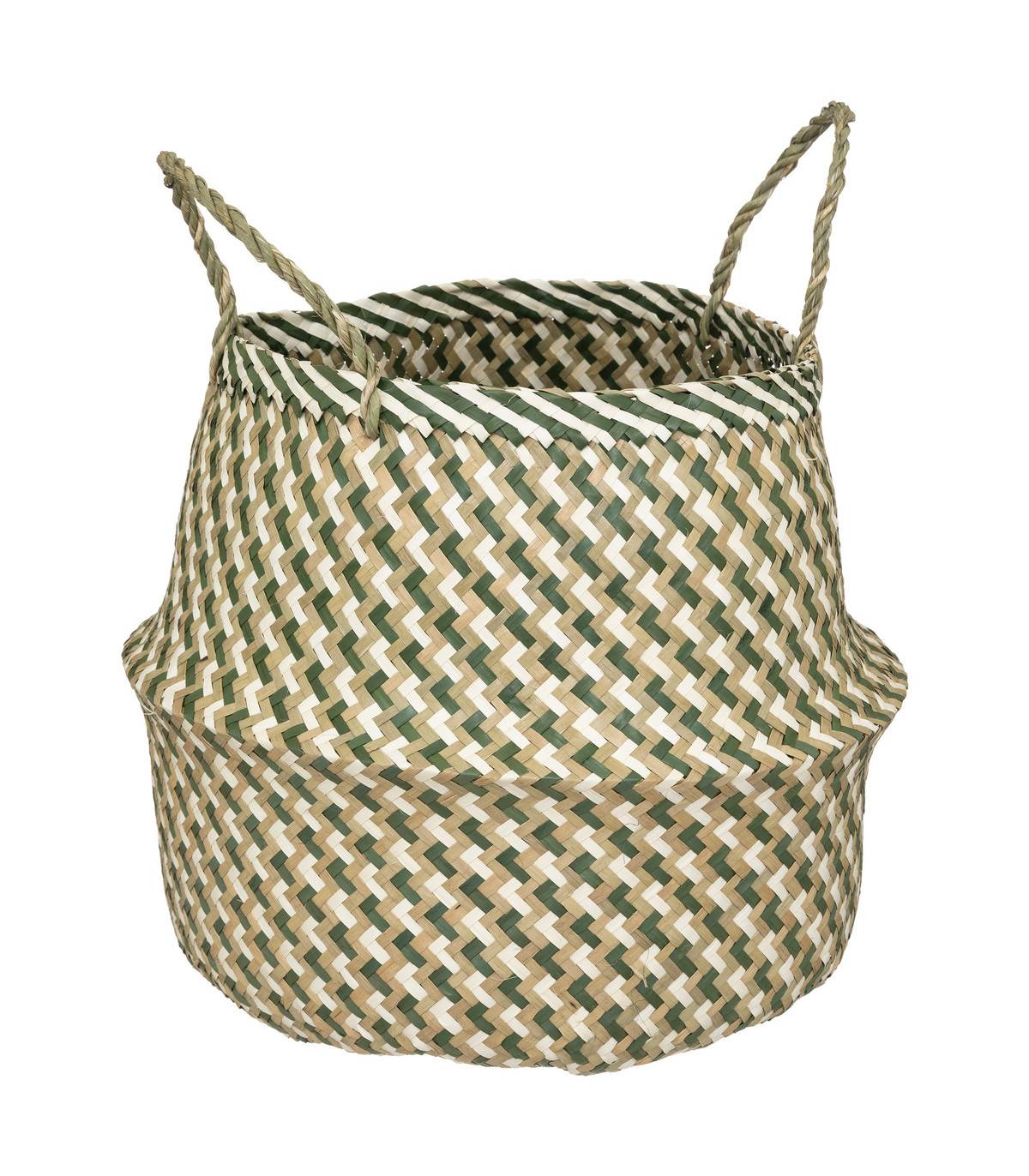 Panier de rangement pliable tressé motif  vert D 35 x H 40 cm