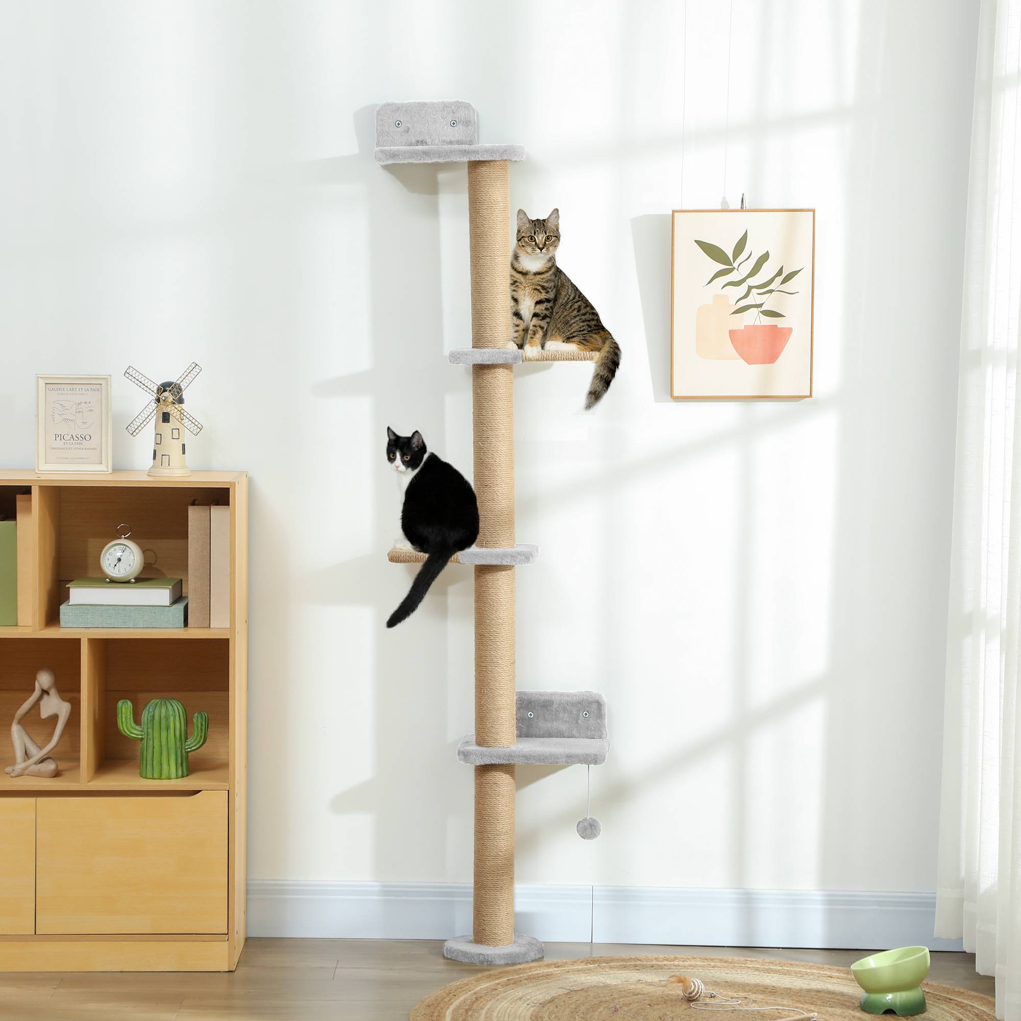 Arbre chat mural panneaux sisal intérieur parcours vertical 48x21x180cm gris clair - ComfortXL Outdoor Living - Image 4