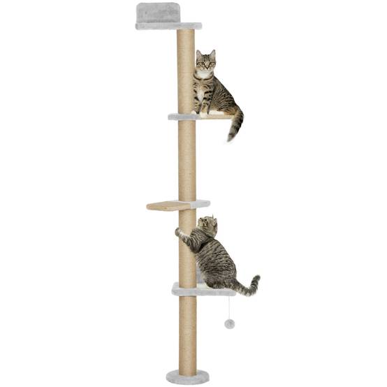 Arbre chat mural panneaux sisal intérieur parcours vertical 48x21x180cm gris clair - ComfortXL Outdoor Living - Image 1