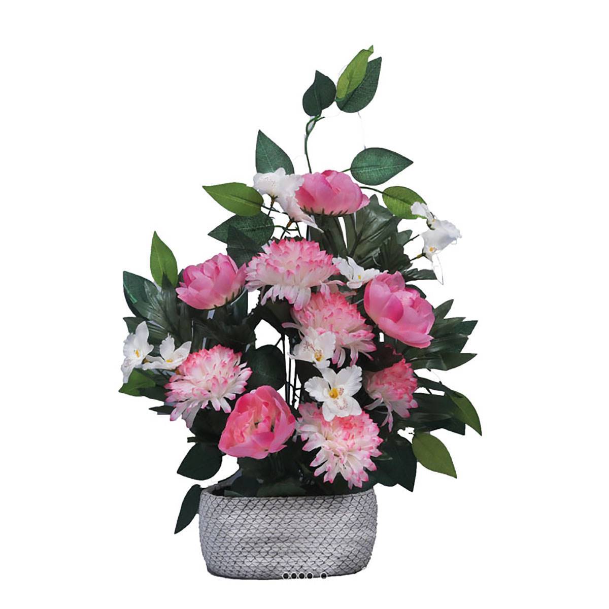Artificielles - Jardinière déco fleurs artificielles cimetière chrysanthèmes et pivoines Rose pâle - couleur: Rose pâle - Image 2