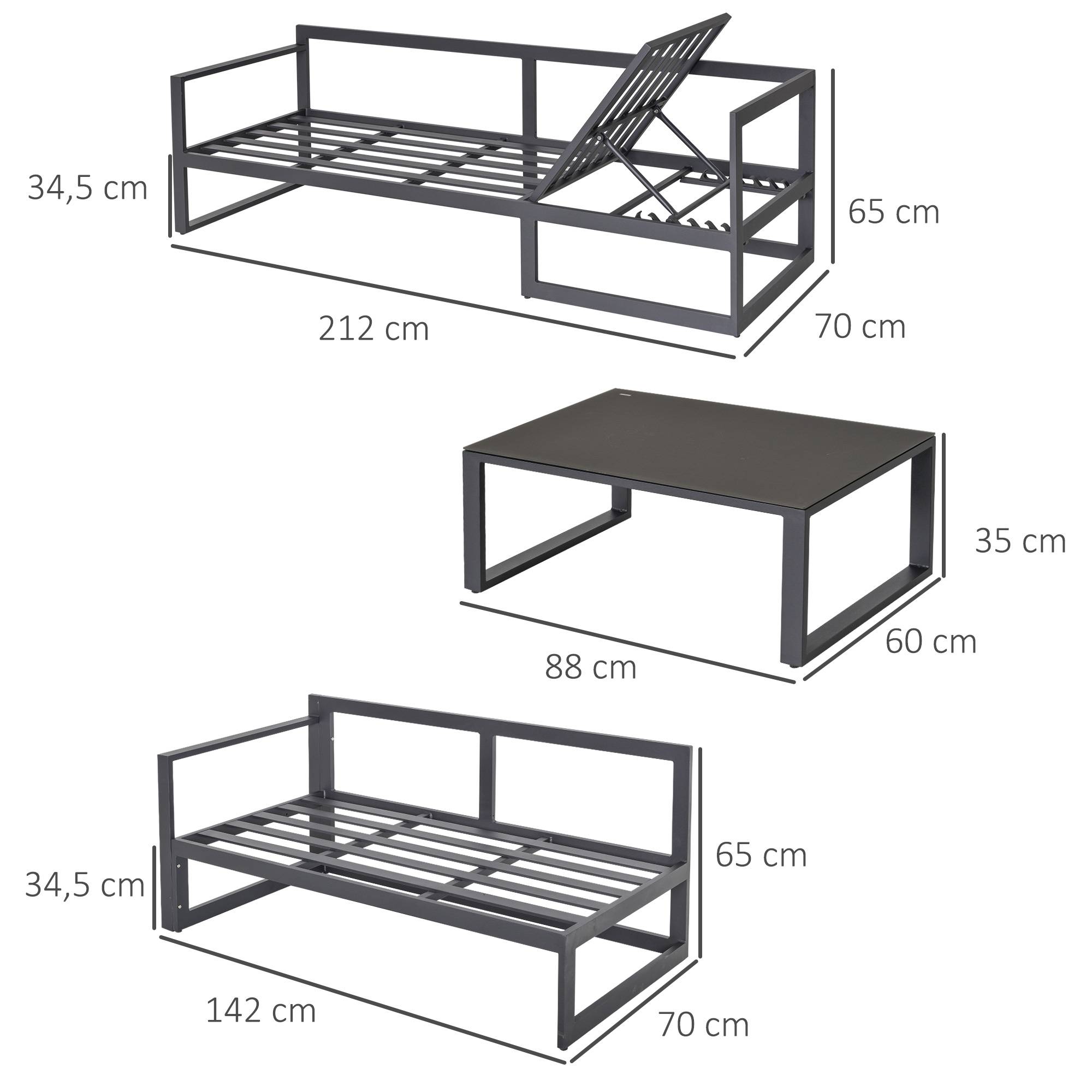 Outsunny - Ensemble salon de jardin d'angle design contemporain style yachting 5 places coussins table basse banquette 3 places réglable alu. gris - Outsunny - Image 3