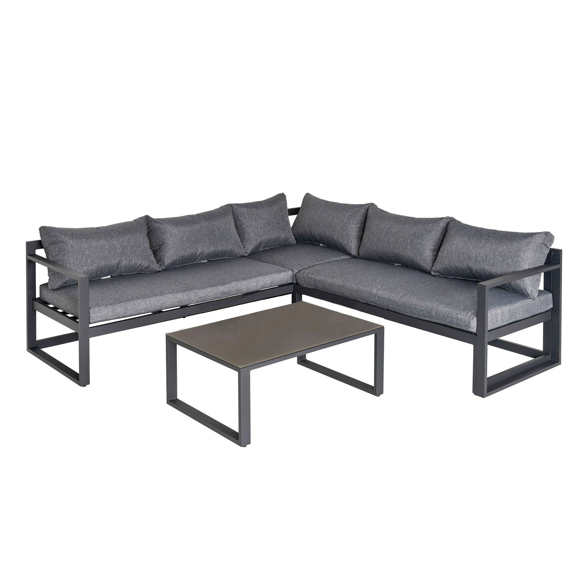 Outsunny - Ensemble salon de jardin d'angle design contemporain style yachting 5 places coussins table basse banquette 3 places réglable alu. gris - Outsunny - Image 1
