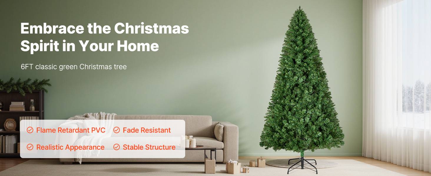 VEVOR Sapin de Noël Artificiel Arbre Décoration 180 cm avec 1250 Branches PVC - Image 9