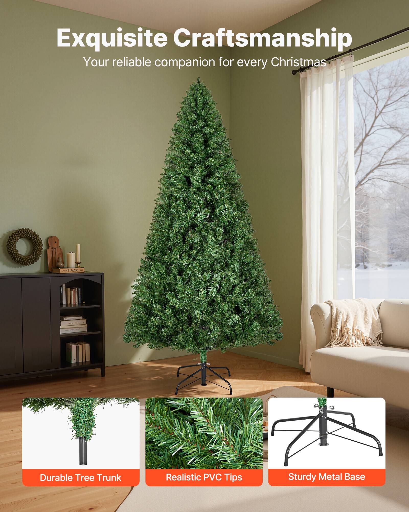 VEVOR Sapin de Noël Artificiel Arbre Décoration 180 cm avec 1250 Branches PVC - Image 4