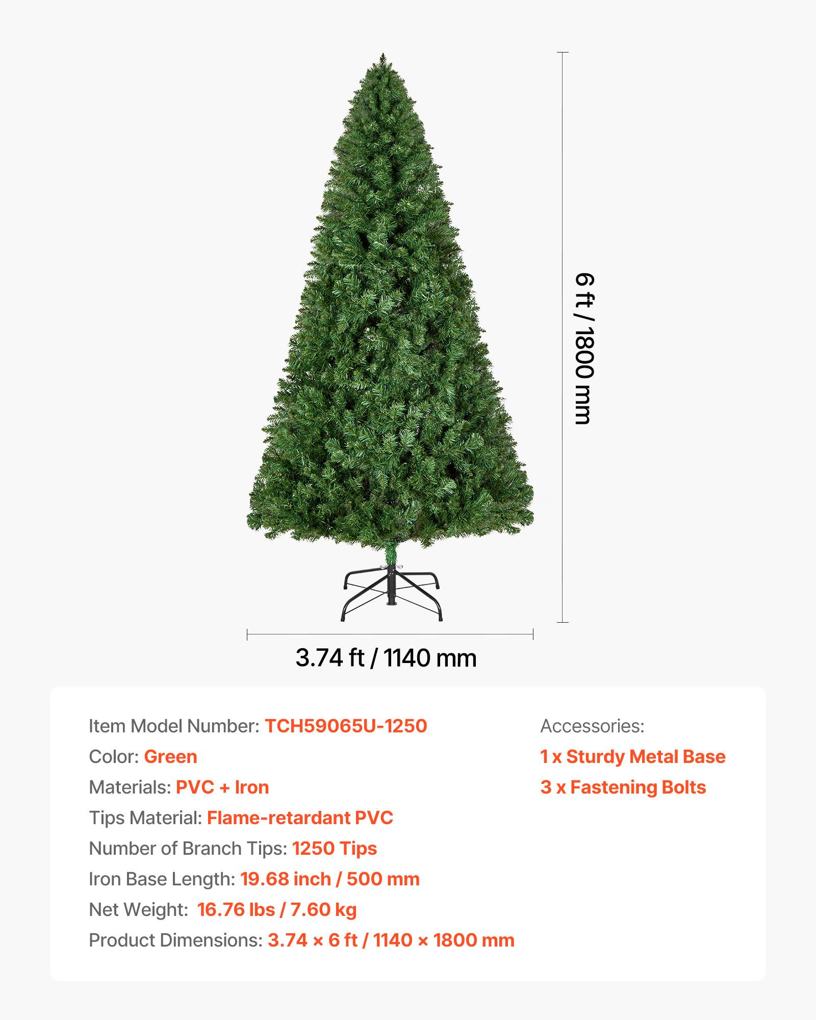 VEVOR Sapin de Noël Artificiel Arbre Décoration 180 cm avec 1250 Branches PVC - Image 7