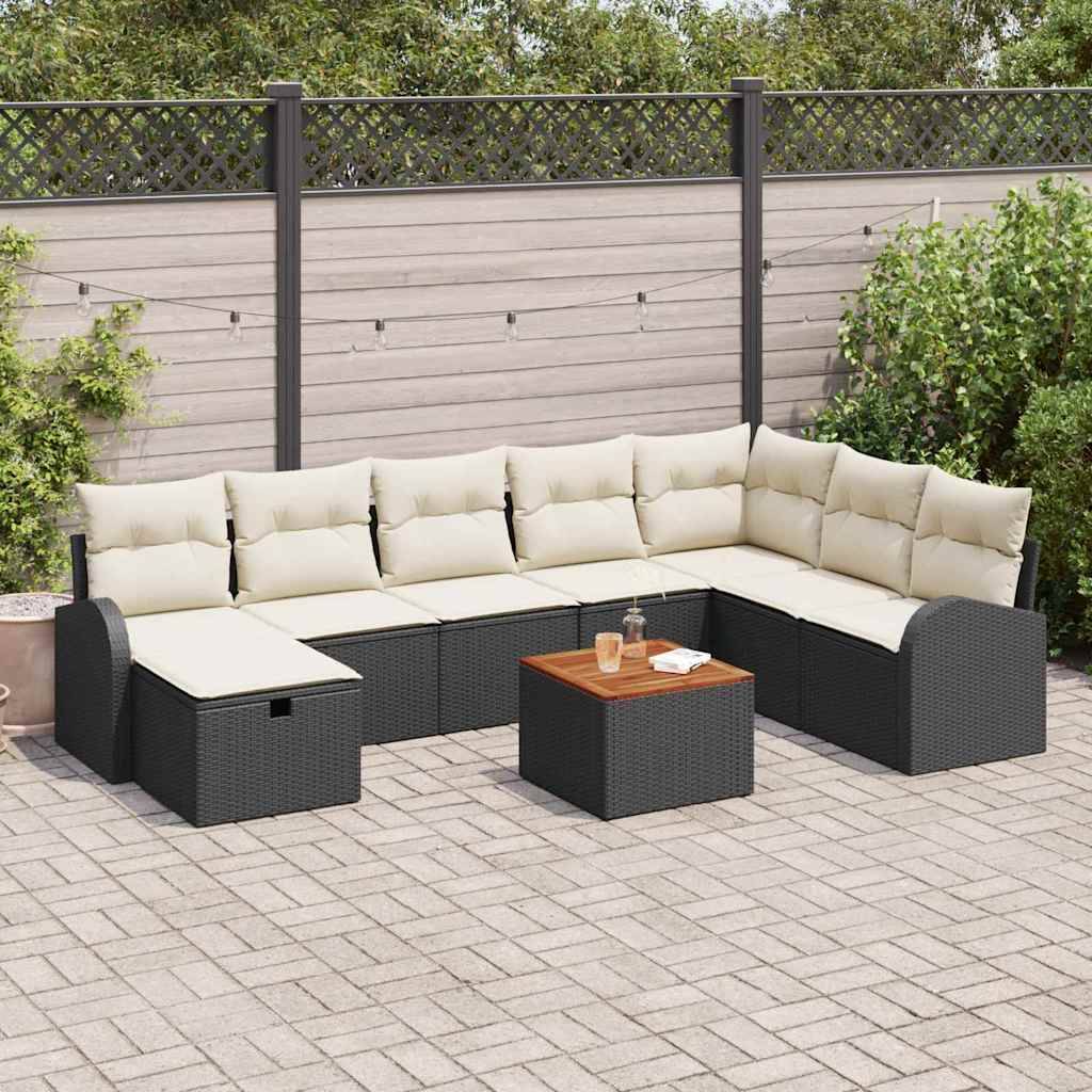 Salon de Jardin Modulable 9 pcs Poly Rotin 8 Places avec Coussins et Coffres Noir – ComfortXL Outdoor Living - Image 1