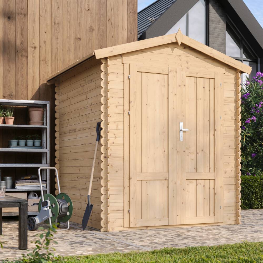 Timbela - Abri de Jardin en Bois AVEC SOL TRAITÉ - 2.82 m² / 186x196xH224 cm - 19 mm d’épaisseur - Timbela M320F1+M320G - Image 1
