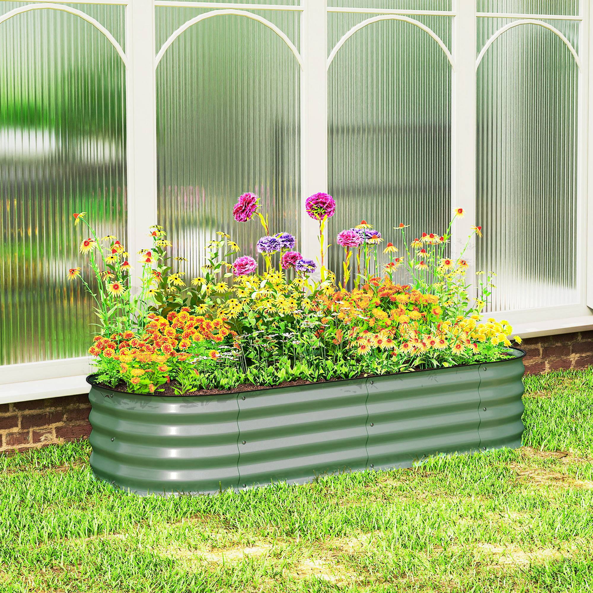 Carré potager acier modulable jardin extérieur culture plantes 150x62x30cm vert - ComfortXL Outdoor Living - Image 4
