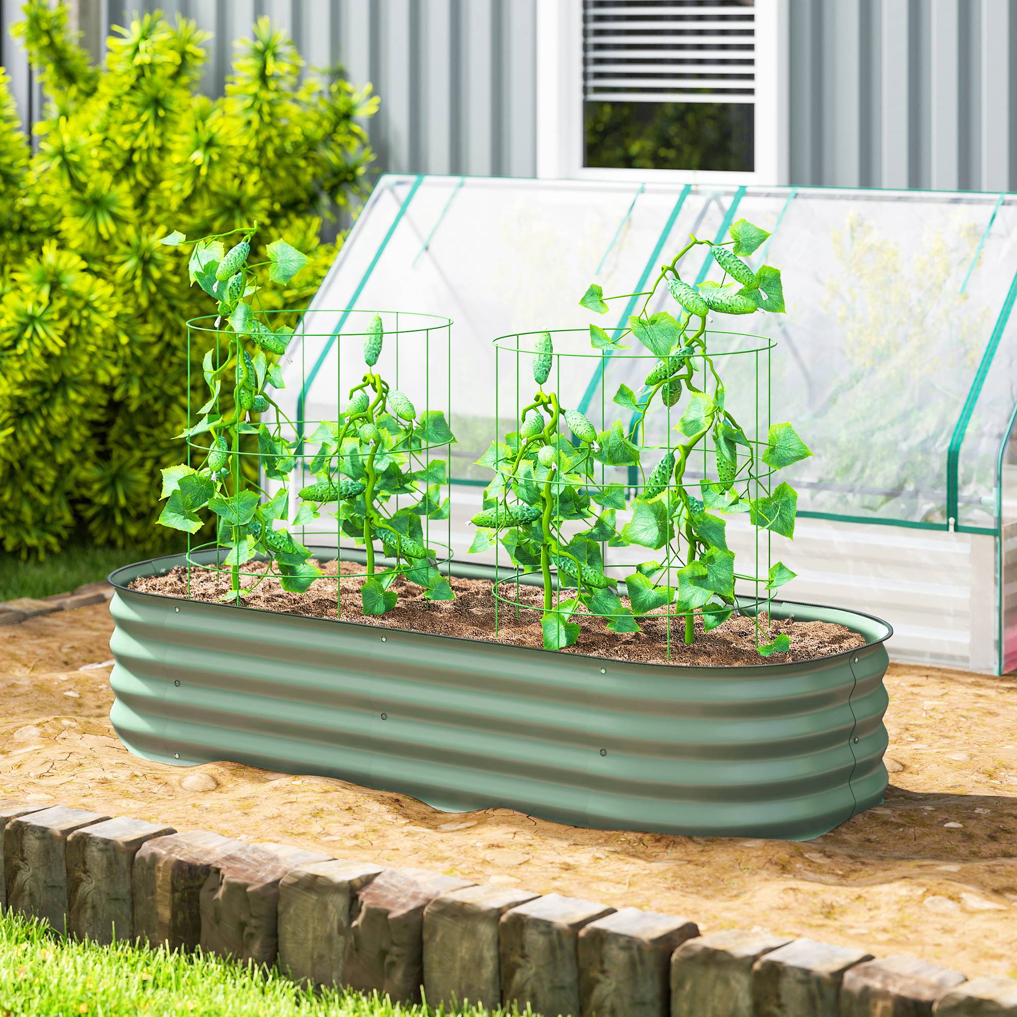 Carré potager acier modulable jardin extérieur culture plantes 150x62x30cm vert - ComfortXL Outdoor Living - Image 3