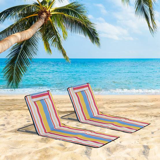 Lot 2 tapis de plage acier extérieur dossier inclinable avec sac multicolore - ComfortXL Outdoor Living - Image 3