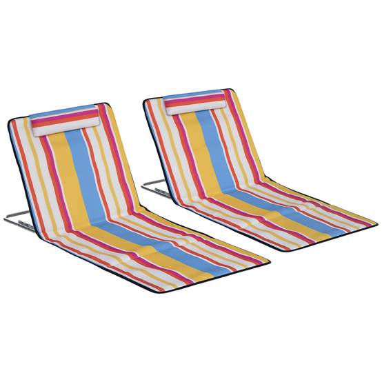 Lot 2 tapis de plage acier extérieur dossier inclinable avec sac multicolore - ComfortXL Outdoor Living - Image 1