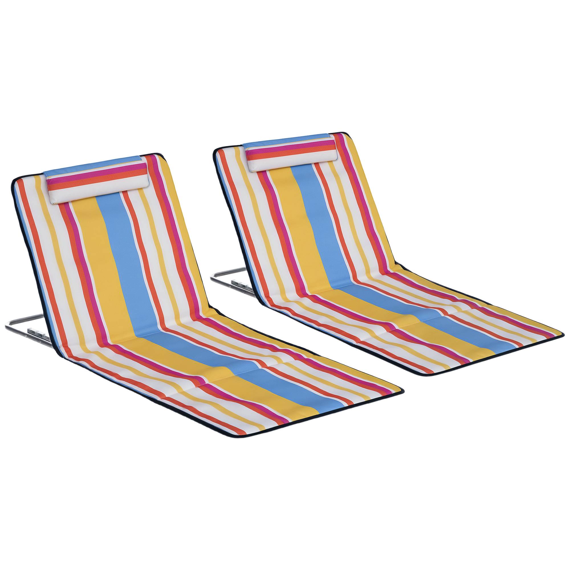 Lot 2 tapis de plage acier extérieur dossier inclinable avec sac multicolore - ComfortXL Outdoor Living - Image 1