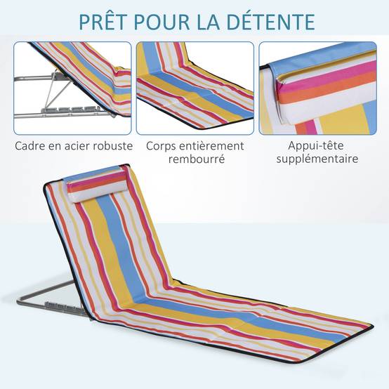 Lot 2 tapis de plage acier extérieur dossier inclinable avec sac multicolore - ComfortXL Outdoor Living - Image 8
