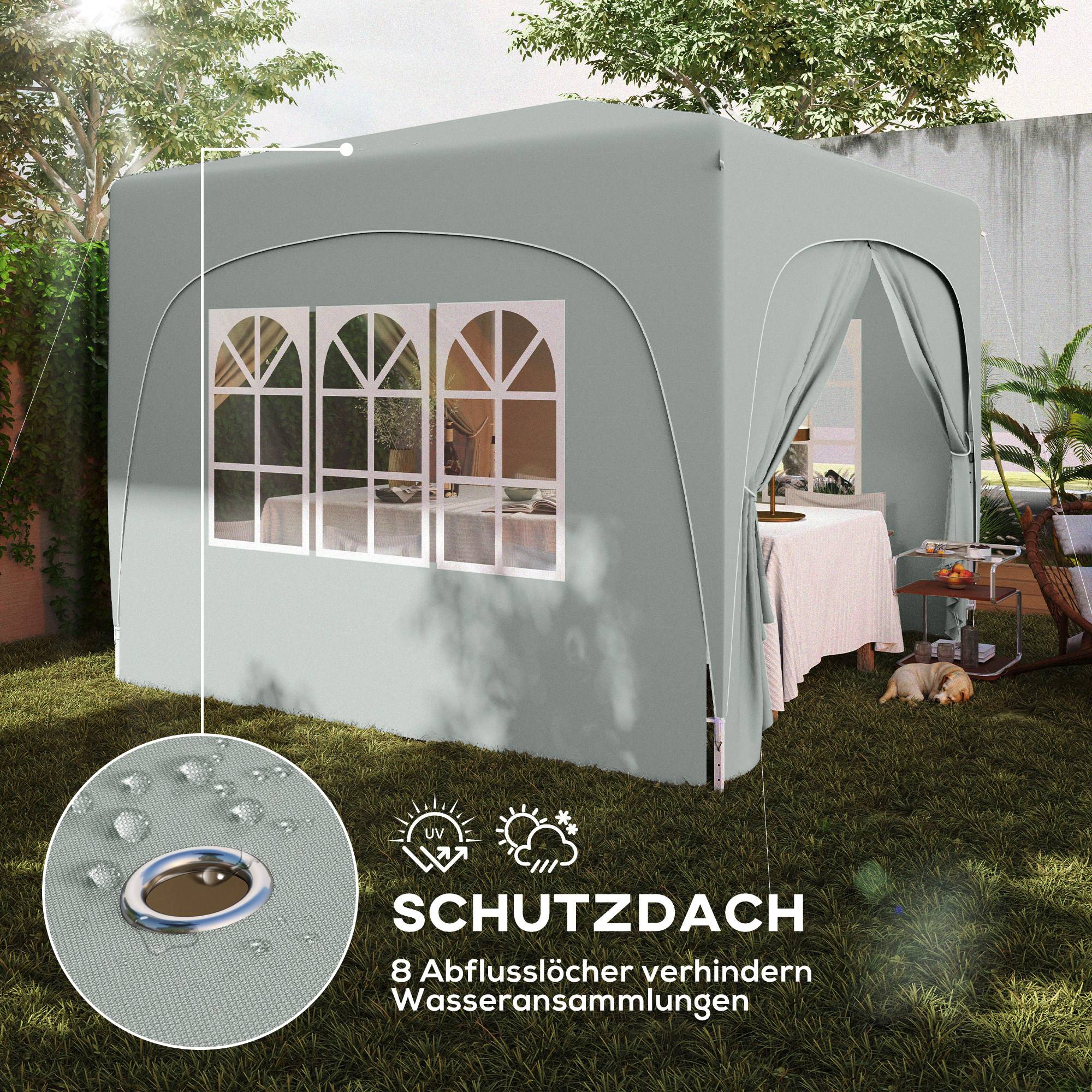 Tonnelle Pliante 3x3m Toile Oxford Jardin 4 Parois UV50+ Pop-up Gris Clair - ComfortXL Outdoor Living - Image 6
