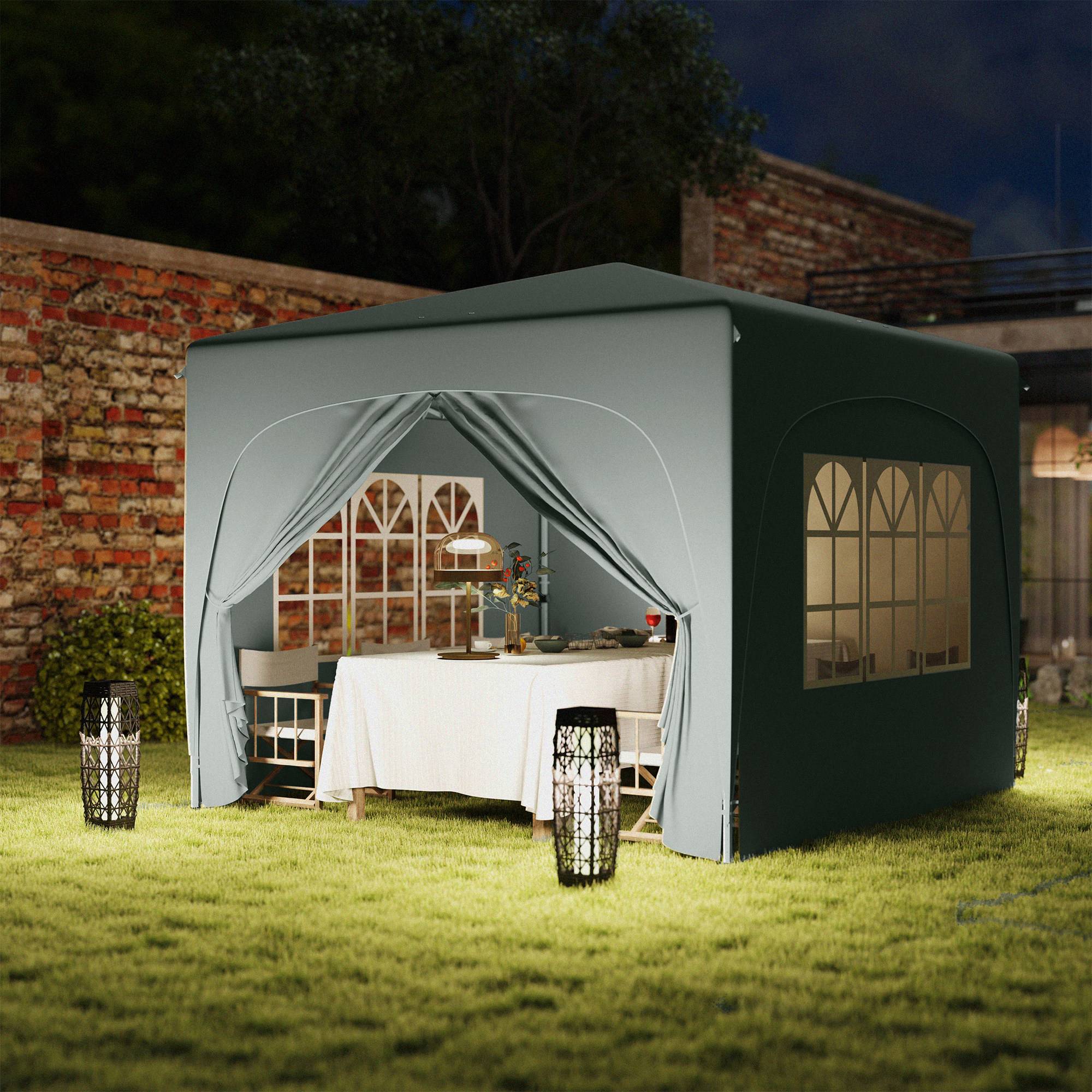 Tonnelle Pliante 3x3m Toile Oxford Jardin 4 Parois UV50+ Pop-up Gris Clair - ComfortXL Outdoor Living - Image 7
