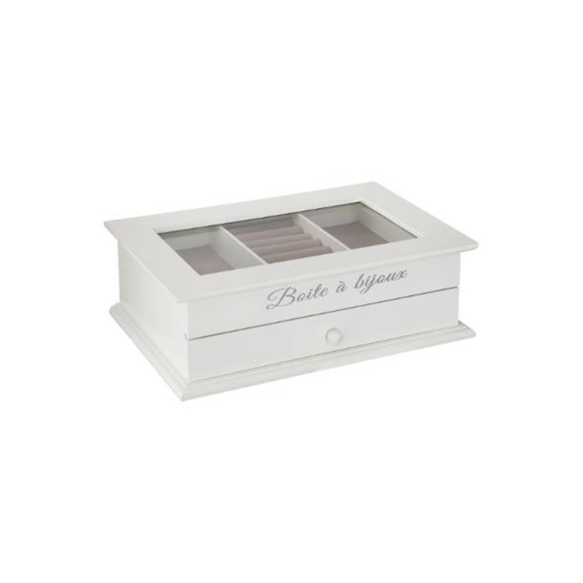 Boîte à Bijoux Vitrée 1 Tiroir "Charme" 25cm Blanc - Image 1