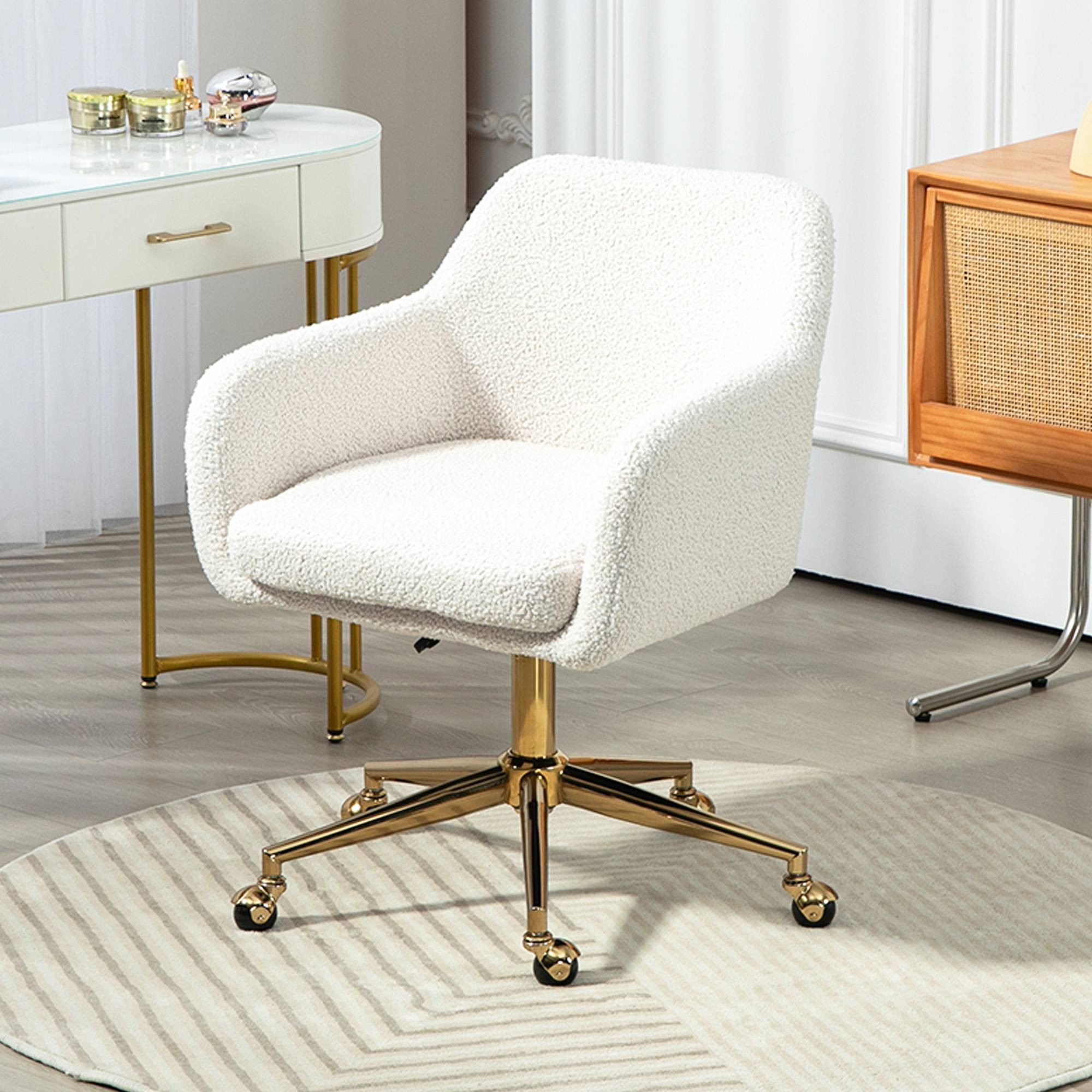 Sans Marque - Chaise de bureau fauteuil de bureau avec roulettes hauteur réglable assise pivotante à 360° 60 x 61 x 79-88 cm crème - Image 4