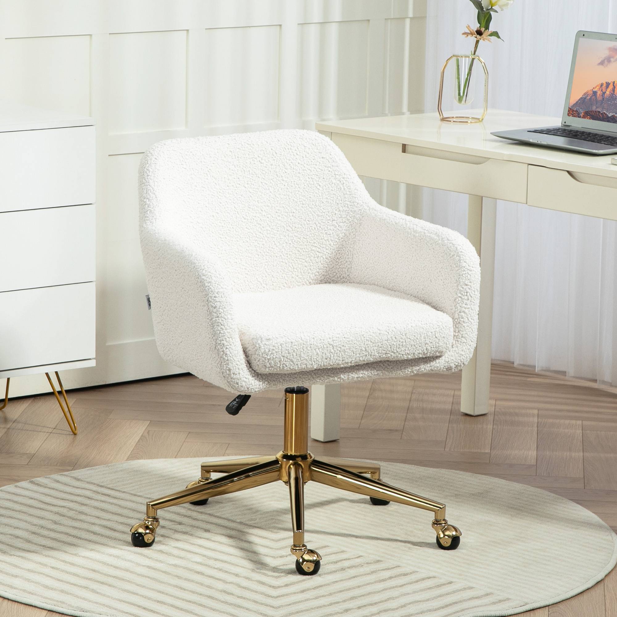 Sans Marque - Chaise de bureau fauteuil de bureau avec roulettes hauteur réglable assise pivotante à 360° 60 x 61 x 79-88 cm crème - Image 3