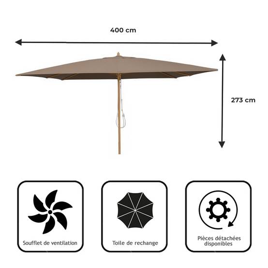Parasol droit taupe 4x3 m Pegasia - Gecko Jardin - Image 8